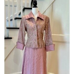 JS Collections Vintage Pink Ballgown Beaded Brocade Jacket Blazer Only Size 12